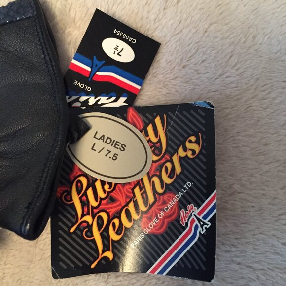 NEW Blue patterned leather gloves sz 7.5 - Picture 8 of 8